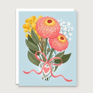 Ramo de corazones de zinnias - Tarjeta de amor
