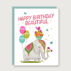 Feliz Aniversário Lindo - Cartão de Felicitações Elefante Pintado