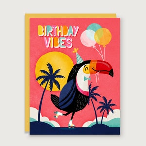 Birthday Vibes - Wenskaart rolschaatsen toekan