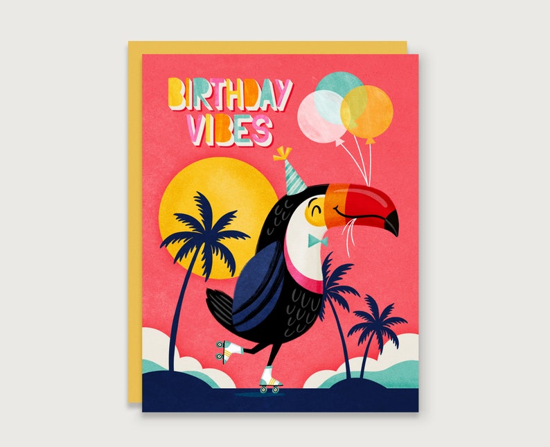 Birthday Vibes Roller Skating Toucan Greeting Card image 1