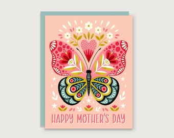 Happy Mother's Day - Butterfly and Flowers