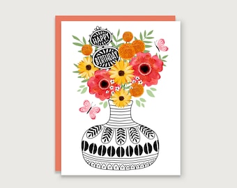 Floral Birthday Card, Papaya Envelope (A-2 Size)