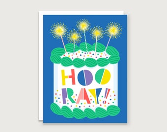 Hooray Birthday Cake - Greeting Card