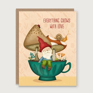 Tout pousse avec l'amour - Gnome Carte de vœux