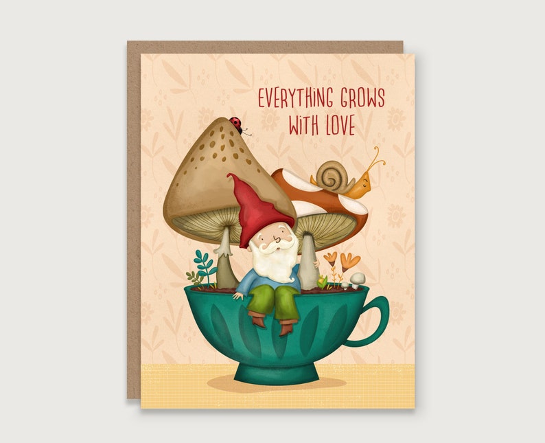 Tout pousse avec l'amour Gnome Carte de vœux image 1