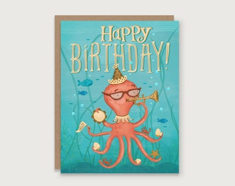 Happy Octopus - Birthday Greeting Card