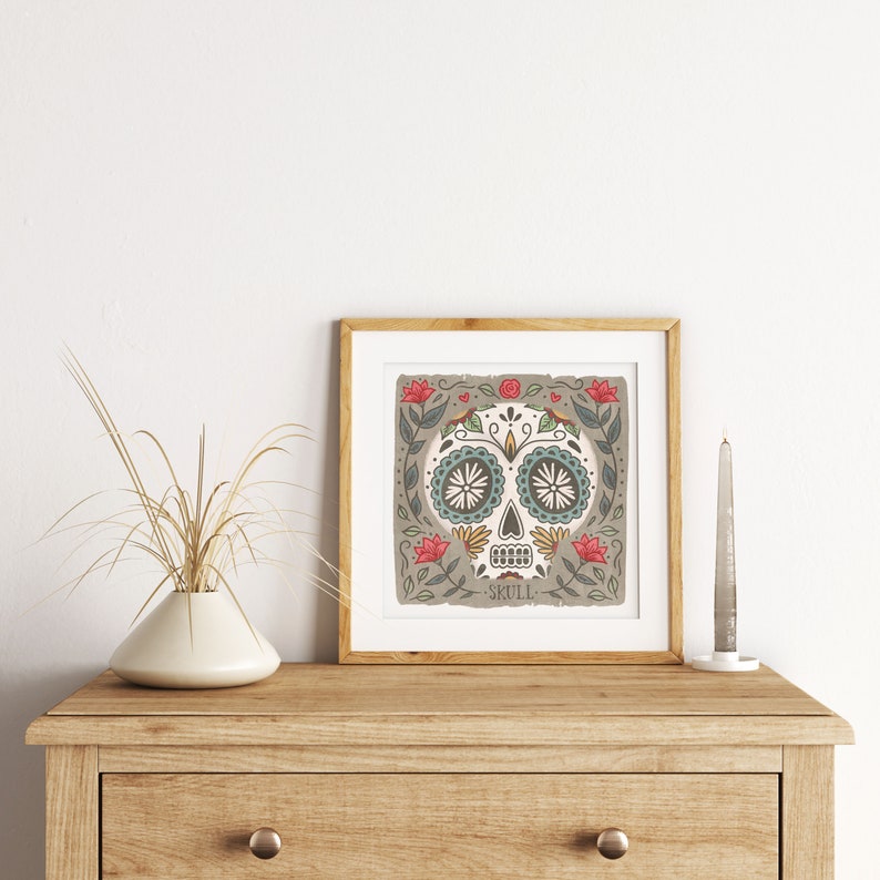 Santa Fe Sugar Skull Art Print 8x8 image 2