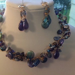 Stunning Blues Turquoise Pearls Kyanite Multi Strand Choker Necklace
