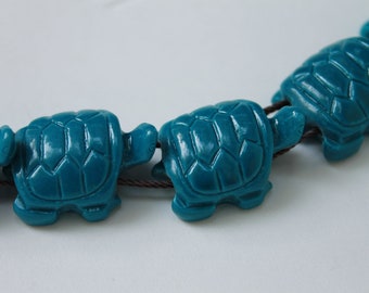 Turquoise Dyed Coral Carved Turtle Loose Bead