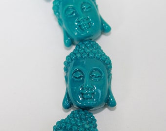 Turquoise Dyed Coral Carved Buddha Loose Bead