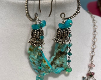 Turquoise Nugget Opal Sterling Silver Earrings Stunning