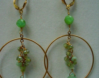 Peruvian Opal Faceted Cluster Gold Filled Hoop Earrings