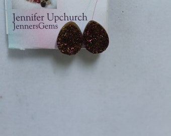 Purple Bronze Titanium Druzy Pear Shape Post Sterling Silver Earrings