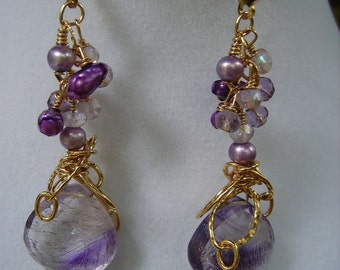 Rutilated Moss Amethyst Gold Filled Earrings