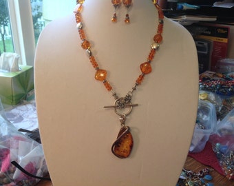 Amber Sterling Silver Long Toggle Lariat Necklace