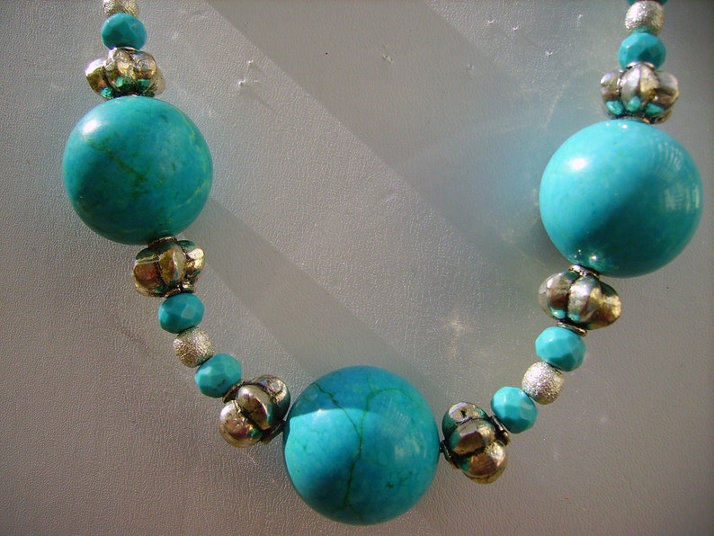 Turquoise Large Ball Chunky Sterling Silver Necklace Lovely - Etsy