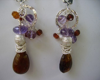 Madeira Citrine Faceted Drop Amethyst Sterling Silver Earrings