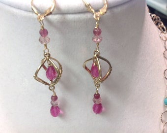 Pink Topaz Pink Quartz GoldFilled Cage Earrings Lovely