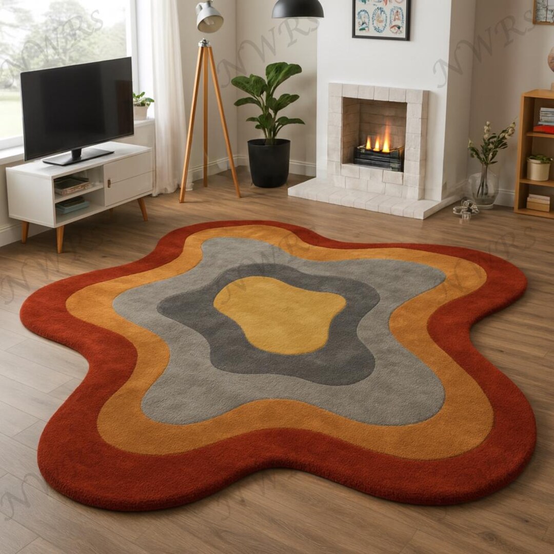 Sunset Terra Layers Hand Tufted Rug Abstract Organic Shape Modern ...
