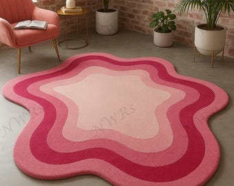 Pink Flower Hand Tufted Area Rug Handmade Wool Carpet Room Luxury Home Decor