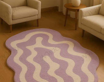 Lavender Mirage Hand Tufted Wool Rug Irregular Shape Boho Soft Plush Luxury Floor Rug