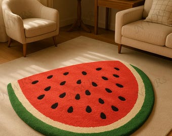 Watermelon Bliss Hand Tufted Wool Rug Contemporary Handmade Rug, Living Room Decor