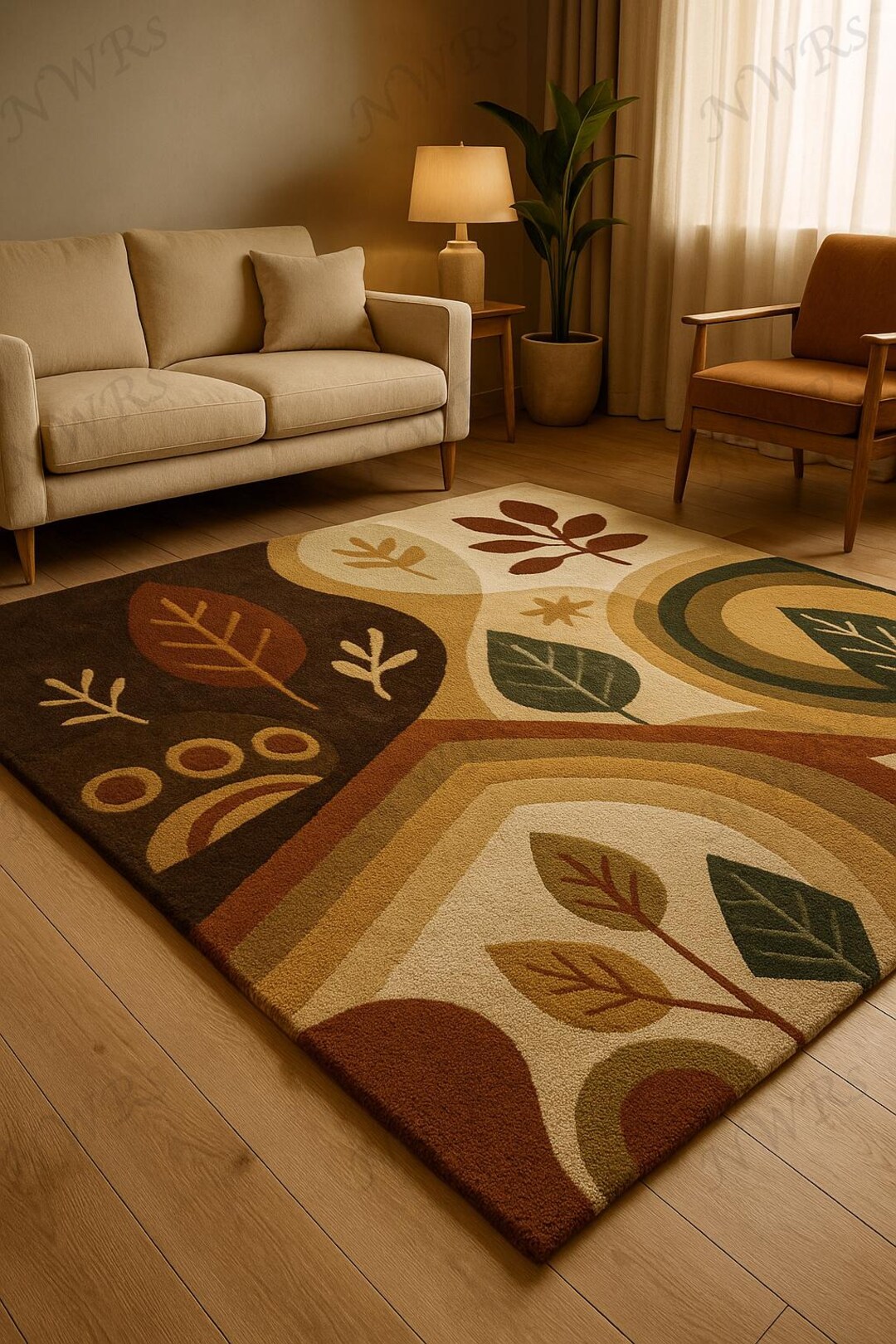 Earthy Autumn Leaves Hand Tufted Wool Rug for Living Room Modern ...