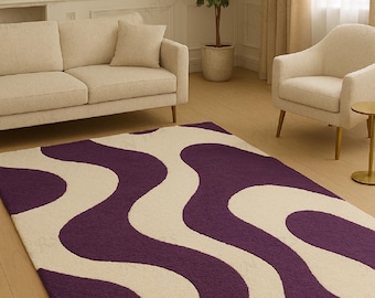 Hand Tufted Wool Rug, Royal Plum Wave, Modern Abstract Pattern Area Rug
