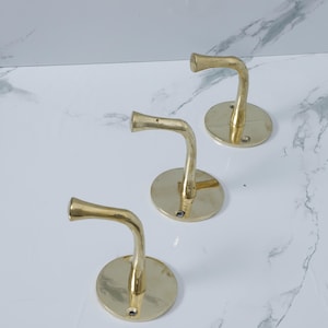 set of 3 Solid Brass Wall Hook – Gold Metal Hook for Coats, Towels & Hats, Minimalist Wall Hanger, Vintage Entryway Hardware