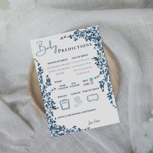 Baby Shower Prediction Card Greek Blue A5