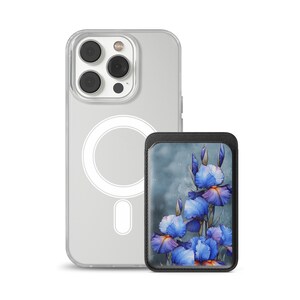 Portafoglio Iris blu Magsafe magnetico Iris flower Card Holder compatibile con iPhone 16, iPhone 14, iPhone 13 Pro, 12 Mag Safe
