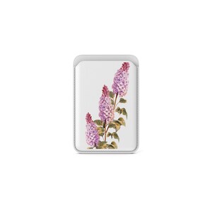 Cartera Magsafe con flores lilas, tarjetero magnético con diseño de lilas, compatible con iPhone 16, iPhone 14, iPhone 13 Pro, 12 Mag Safe