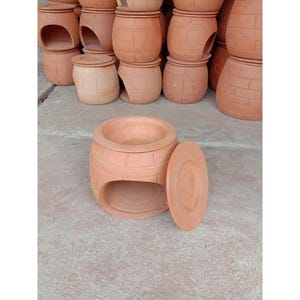 Casetta di raffreddamento in terracotta fatta a mano: nascondiglio per animali domestici da 3 pollici con vaschetta per il ghiaccio