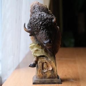 Vintage 2004 Buffalo Sculpture "Dust and Thunder" by Joe Slockbower – Mill Creek Studio, American Bison Statue, Western Rustic Decor