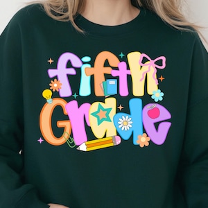 Preppy 5th Grade Back To School PNG: Teacher Shirt Sublimation (Digital Download)
