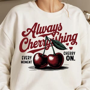 Cerise rétro Png, Girl Cherry Png, Sublimation de tshirt cerise, chemises cerises, fruits d'été à la mode Png, téléchargement de design uniquement