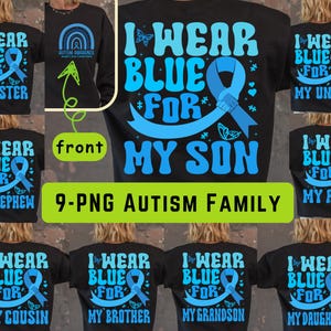 Autisme familiebundel, ik draag blauw voor autismebewustzijn, autismebewustzijn png, autisme moeder png, ik draag blauw voor mijn zoon, digitale download