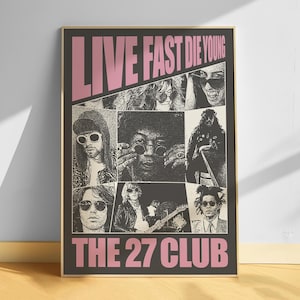 Póster de arte digital de The 27 Club, impresión de arte digital, póster musical de los 90, póster musical de los 80, póster musical de los 70