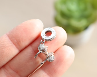 Silver 925 Character Mouse Mini Ears Head Cartoon Charm