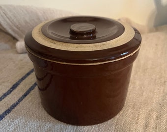 Vintage Brown Crock with Lid 2 lb