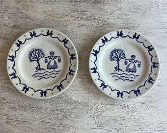 Pair of Vintage Metlox Provincial Blue Poppytrail Bread Plates ~ Cottagecore Decor ~ Dutch Woman Design