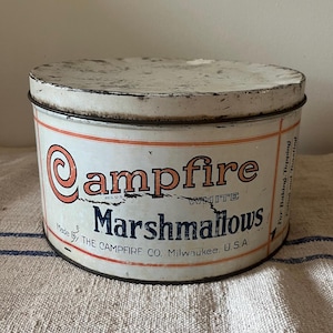 Vintage Campfire Marshmallow Tin ~ Early 1900s Graphic Tin ~ Advertising Tin