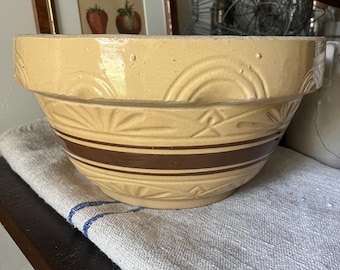 Vintage Yellow Ware Mixing Bowl with Brown Stripes