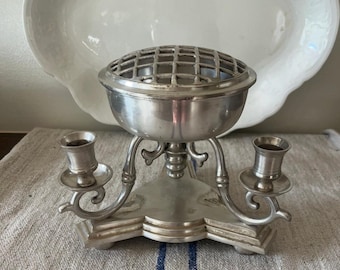 Vintage Silver Flower Frog and Candlestick Centerpiece