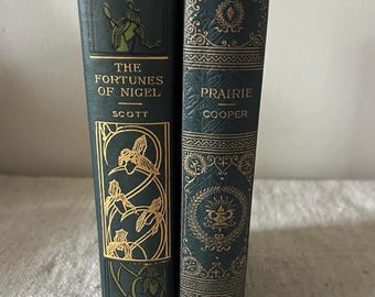 Set of Antique Books ~ Shades of Teal Green with Gold Lettering