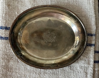 Ornate Vintage Silver Plate Tray ~ Intricate Crest Design Platter