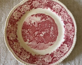 Red and White Transferware Plate Cranberry Transferware English Country Kitchen