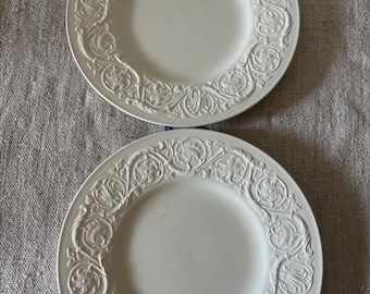 Vintage English Creamware 8” Plates ~ Pair of Wedgewood Patrician Salad Plates ~  Relief Floral Design