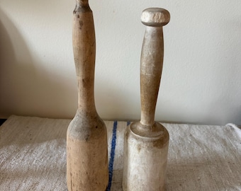 Pair of Primitive Kitchen Wood Pestles ~ Wooden Potato Mashers