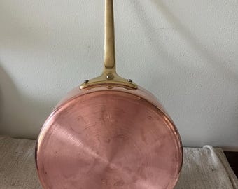 Ruffoni Hammered Copper Skillet, Steel Lined, Brass Handle, Italian Rustic Kitchen Decor